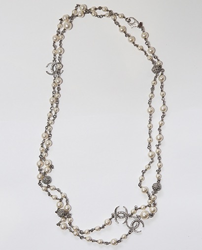 Chanel Crystal CC Moon Pearl Necklace, front view